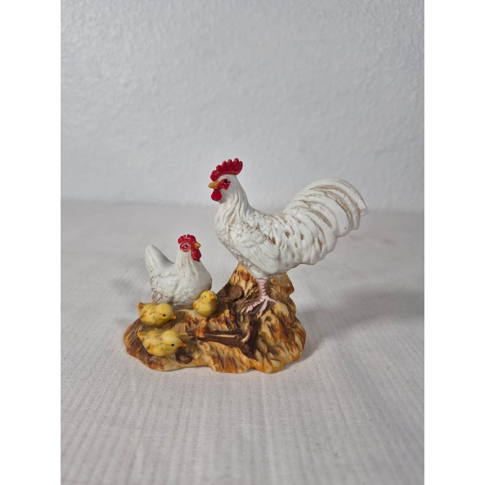 Homco Porcelain Chicken Family Figurine 1459 Rooster Hen Chicks Vintage Taiwan